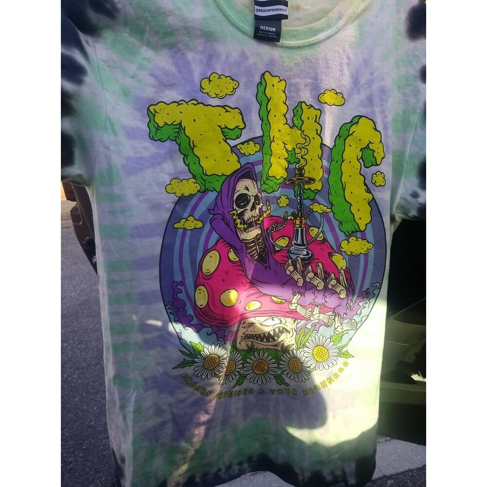 Broken Promises Shirt 420‎ Rare Size Medium Mushroom Trip Tye Dye 28x19